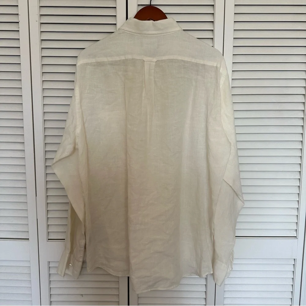 Faconnable 100% Linen Button Down Shirt Mens L Cream Resort Summer - Picture 5 of 10